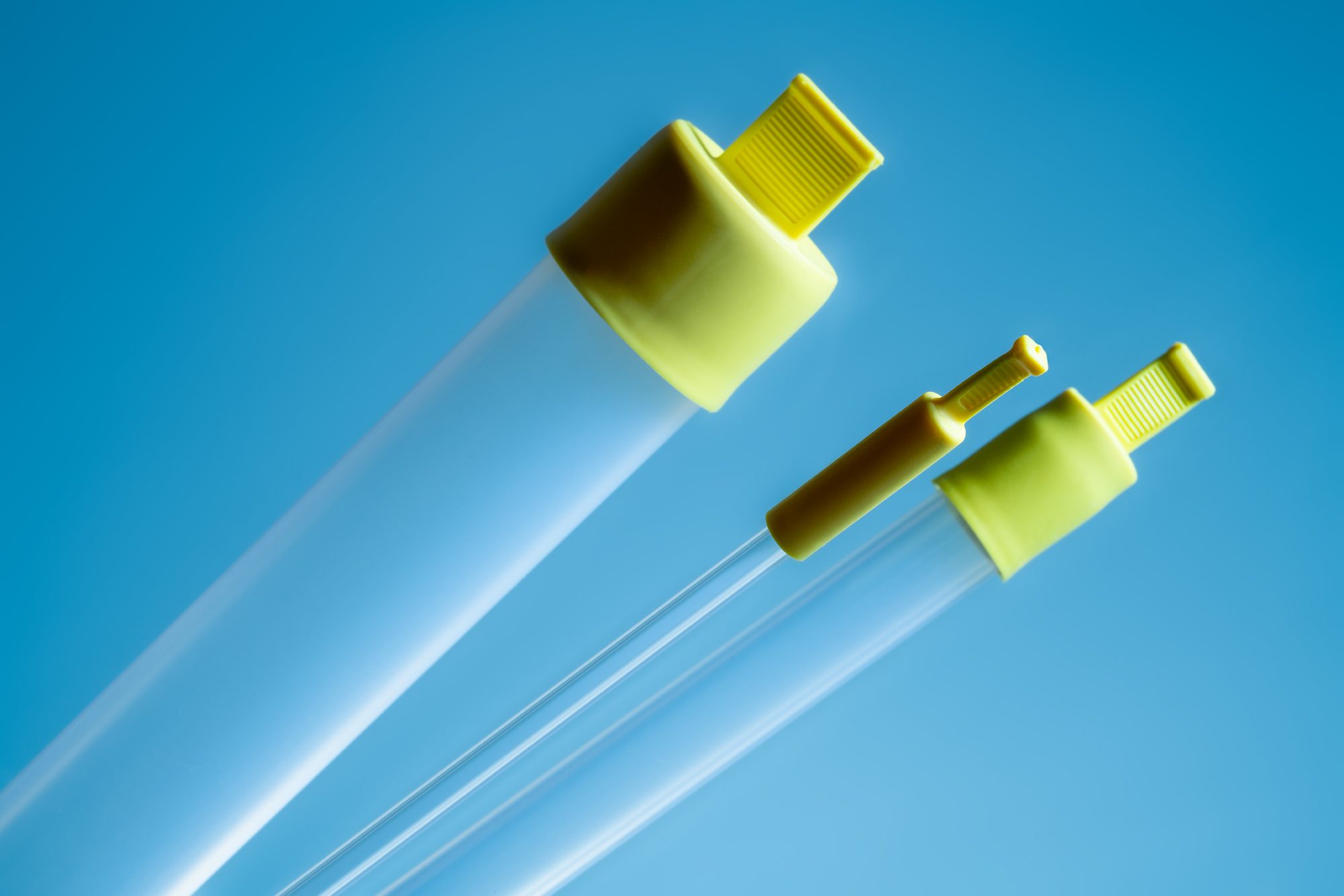 Product image: Transparent high-purity PFA plastic tubing with sterile caps