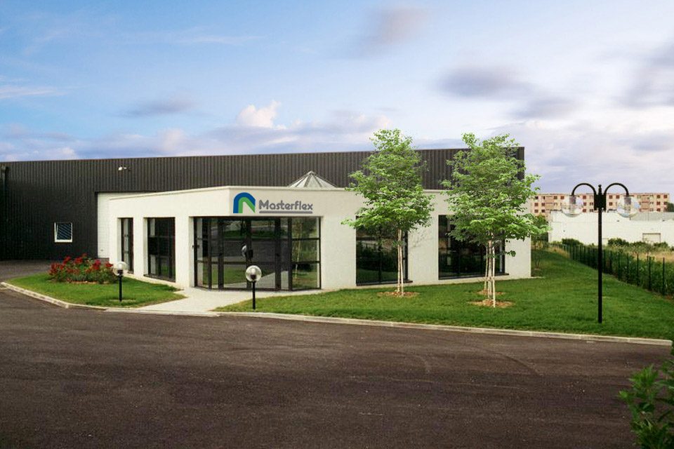 Masterflex Group, Masterflex S.A.R.L: Außenansicht des Firmengebaeudes der neu gegründeten Tochtergesellschaft Masterflex S.A.R.L., in Lyon, Frankreich, im Gründungsjahr 1991